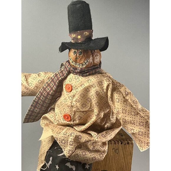 Pumpkin Head Scarecrow 21" Halloween Decoration Bean Bag Shelf Sitter Plush - Picture 2 of 8
